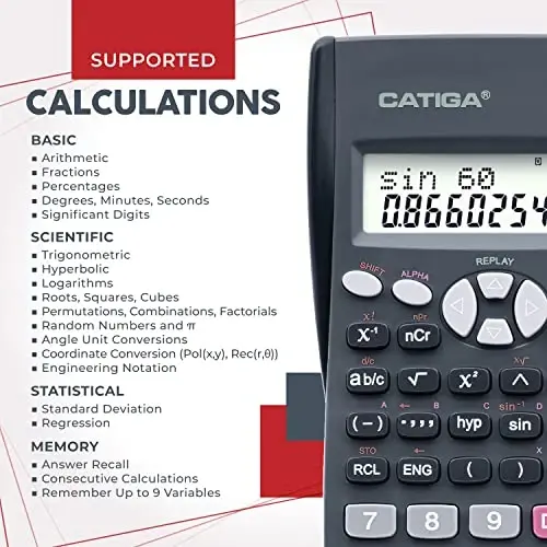 Scientific Calculator 2 Line - for Math (Algebra and Trigonometry), Science, Statistics, Engineering, Physics, Business Class, Over 200 Functions, with Memory and Replay Function - 3