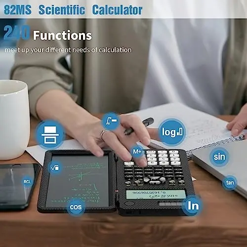 Scientific Calculator for Students, 82MS Foldable Science Calculator with Notepad Solar Energy Science Calculators for Middle and High School Supplies (82MS Black) - 3