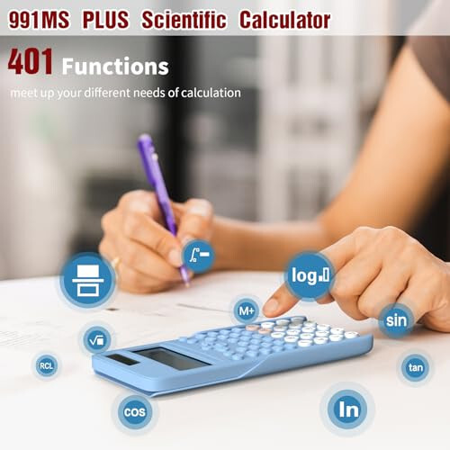 Scientific Calculator for Students, 991 MS Science Calculator for Middle and High School Supplies Calculator with Cover (991MS-Blue) - 3