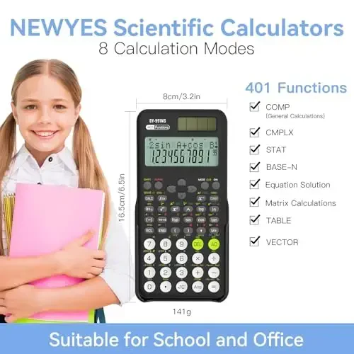 Scientific Calculator for Students, 991 MS Science Calculator for Middle and High School Supplies Calculator with Cover (Black) - 5