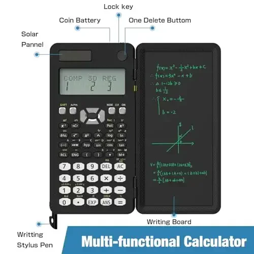 Scientific Calculator for Students with Notepad, ROATEE Middle and High School Supplies for Students, 82 MS Foldable 2-Line Display Science Calculator with Writing Tablet, Solar and Battery Powered - 11