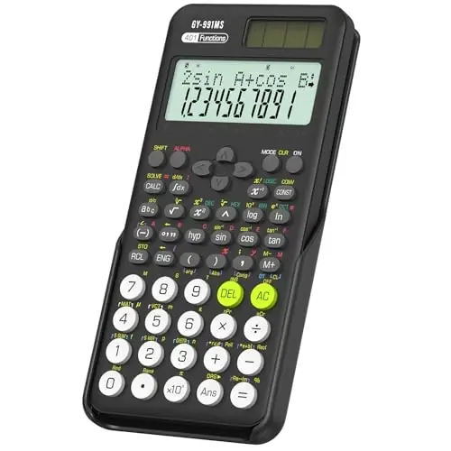 Scientific Calculator Maktab anjomlari, ROATEE 991MS 401 Funktsiyali 2 qatorli Displey Stol Kalkulyatori Sürgülü Qopqoqli, O'rta Maktab O'quvchisi va O'qituvchisi uchun Quyosh Batareyasi Ikki Quvvatli Kawaii Qora - 1