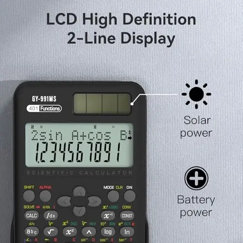 Scientific Calculator Maktab anjomlari, ROATEE 991MS 401 Funktsiyali 2 qatorli Displey Stol Kalkulyatori Sürgülü Qopqoqli, O'rta Maktab O'quvchisi va O'qituvchisi uchun Quyosh Batareyasi Ikki Quvvatli Kawaii Qora - 4