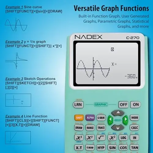 Scientific Calculator with Graph Functions for College and High School Students, Engineering, Advanced Mathematics, Calculus, Algebra, Geometery, Trigonometry, Statistics, Physics, Chemistry - Green - 9