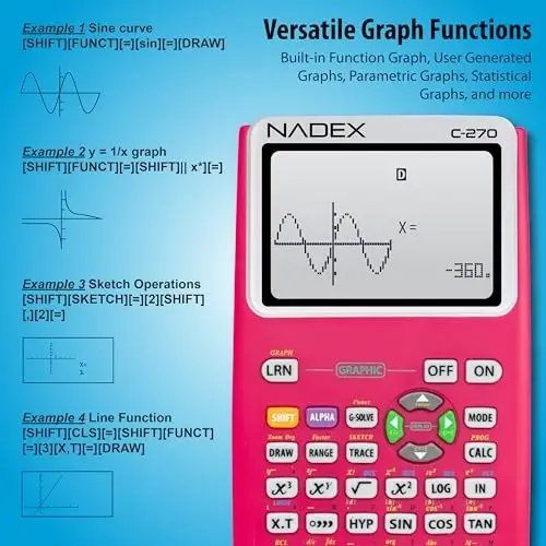 Scientific Calculator with Graph Functions for College and High School Students, Engineering, Advanced Mathematics, Calculus, Algebra, Geometery, Trigonometry, Statistics, Physics, Chemistry - Pink - 9