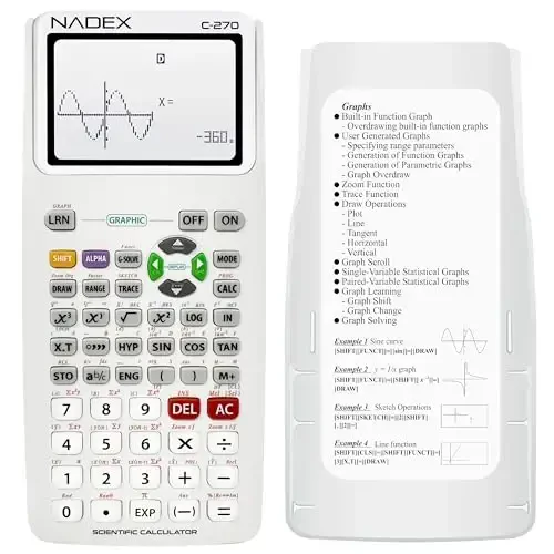 Scientific Calculator with Graph Functions for College and High School Students, Engineering, Advanced Mathematics, Calculus, Algebra, Geometery, Trigonometry, Statistics, Physics, Chemistry, White - NADEX