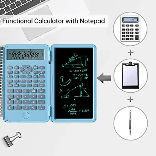 Scientific Calculator with Writing Tablet, Protable Foldable Calculator Notepad 2 in 1 LCD Science Calculator Notepad Professional Financial Calculator for Office Home School Colleage(Black) - 4