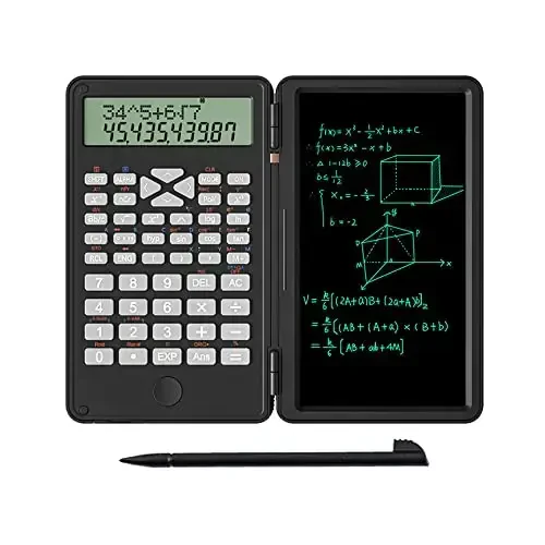 Scientific Calculator with Writing Tablet, Protable Foldable Calculator Notepad 2 in 1 LCD Science Calculator Notepad Professional Financial Calculator for Office Home School Colleage(Black) - 3