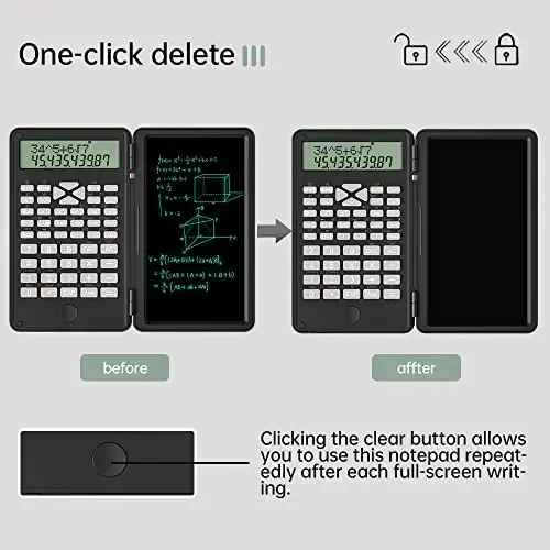 Scientific Calculator with Writing Tablet, Protable Foldable Calculator Notepad 2 in 1 LCD Science Calculator Notepad Professional Financial Calculator for Office Home School Colleage(Black) - 6