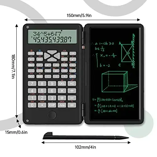 Scientific Calculator with Writing Tablet, Protable Foldable Calculator Notepad 2 in 1 LCD Science Calculator Notepad Professional Financial Calculator for Office Home School Colleage(Black) - 7