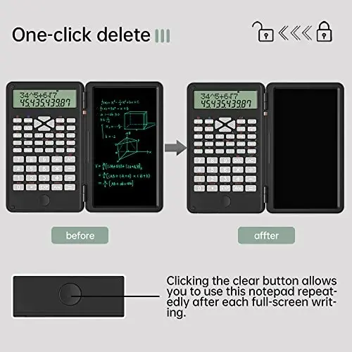 Scientific Calculator with Writing Tablet, Protable Foldable Calculator Notepad 2 in 1 LCD Science Calculator Notepad Professional Financial Calculator for Office Home School Colleage(Black) - 5