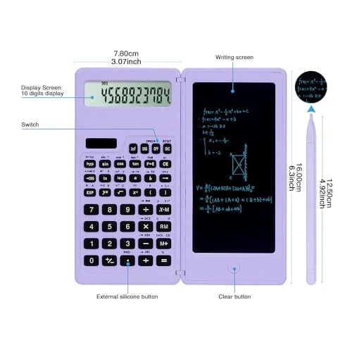 Scientific Calculators for high-School, LveSunny 10 Digits Digital with Erasable Writing Board Math Calculator for Middle School & College (Purple) - 3