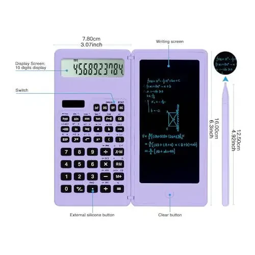 Scientific Calculators for high-School, LveSunny 10 Digits Digital with Erasable Writing Board Math Calculator for Middle School & College (Purple) - 3