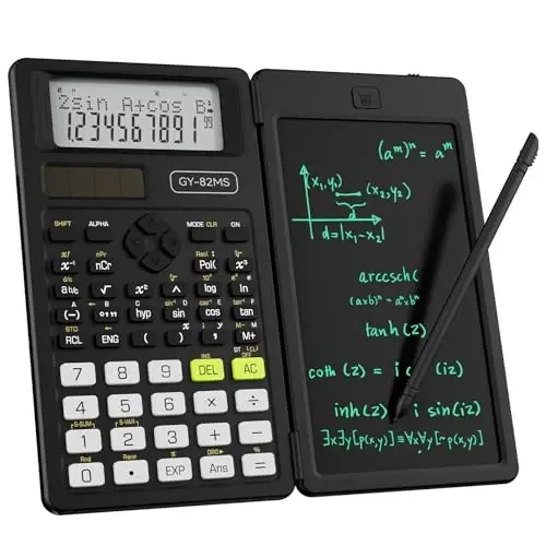 Scientific Calculators for School with Notepad, ROATEE Middle and High School Supplies for Student, 82 MS Foldable 2-Line Display Science Calculator with Writing Tablet, Solar and Battery Power Black 