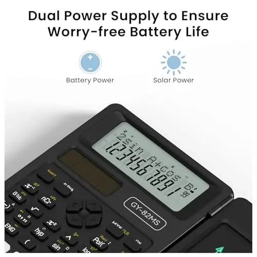 Scientific Calculators for School with Notepad, ROATEE Middle and High School Supplies for Student, 82 MS Foldable 2-Line Display Science Calculator with Writing Tablet, Solar and Battery Power Black - 4
