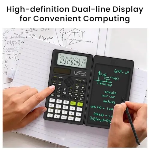 Scientific Calculators for School with Notepad, ROATEE Middle and High School Supplies for Student, 82 MS Foldable 2-Line Display Science Calculator with Writing Tablet, Solar and Battery Power Black - 5