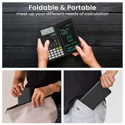 Scientific Calculators for School with Notepad, ROATEE Middle and High School Supplies for Student, 82 MS Foldable 2-Line Display Science Calculator with Writing Tablet, Solar and Battery Power Black - 6