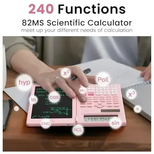 Scientific Calculators for School with Notepad, ROATEE Pink Cute School Supplies for Girls Middle and High School Stuff for Student, 240 Functions 82 MS Foldable 2-Line Display Solar and Battery Power - 2