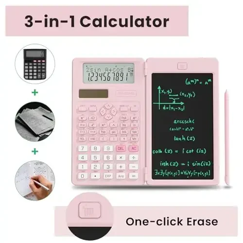 Scientific Calculators for School with Notepad, ROATEE Pink Cute School Supplies for Girls Middle and High School Stuff for Student, 240 Functions 82 MS Foldable 2-Line Display Solar and Battery Power - 3