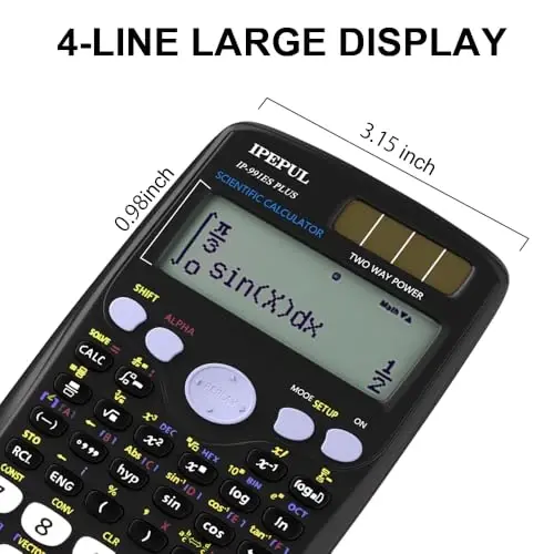 Scientific Calculators, IPepul Math Calculator with 417 Function, Solar Battery Power and 4-Lines Display, School Supplies for Middle High College Students Teachers (Black 991ES) - 2
