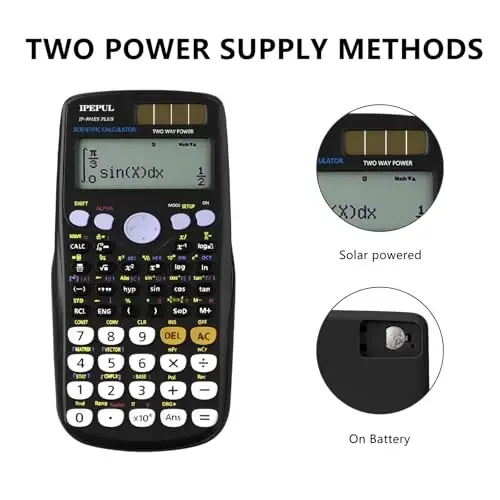 Scientific Calculators, IPepul Math Calculator with 417 Function, Solar Battery Power and 4-Lines Display, School Supplies for Middle High College Students Teachers (Black 991ES) - 3