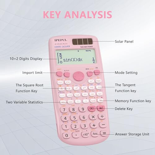 Scientific Calculators, IPepul Pink Math Calculator with 417 Function, Solar Battery Power and 4-Line Display, School Supplies for Middle High College Students Teachers (Pink 991ES Plus) - 4