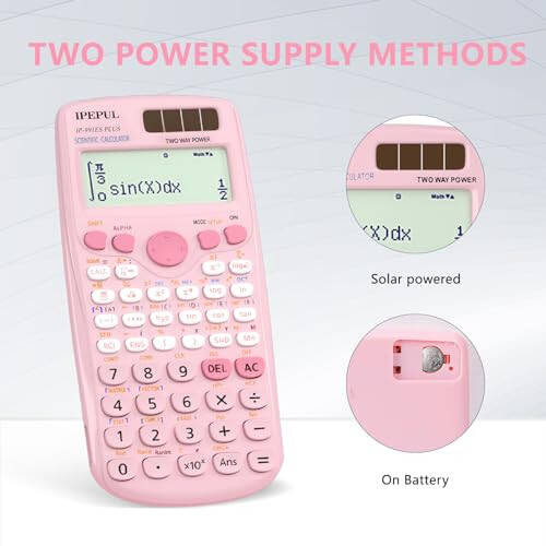 Scientific Calculators, IPepul Pink Math Calculator with 417 Function, Solar Battery Power and 4-Line Display, School Supplies for Middle High College Students Teachers (Pink 991ES Plus) - 6