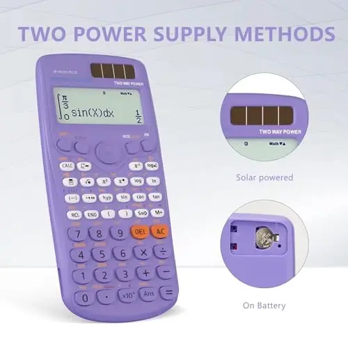 Scientific Calculators, IPepul Purple Math Calculator with 417 Function, Solar Battery Power and 4-Lines Display, School Supplies for Middle High College Students Teachers (Purple 991ES Plus) - 1
