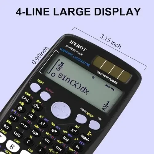 Scientific Calculators, IPEROT Black Math Calculator with 417 Function, Solar Battery Power and 4-Line Display, School Supplies for Middle High College Students Teachers (Black 991ES) - IPEROT (1)