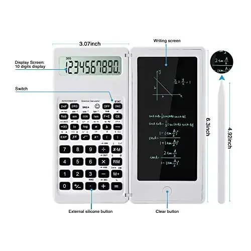 Scientific Calculators, LveSunny Calculator for School, 10-Digit Large Screen Scientific Calculator with Notepad, Math Calculator for Middle High School Supplies & College (White) - 3