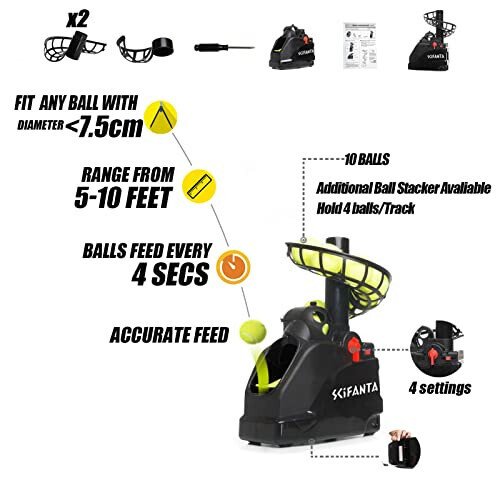 SCIFANTA Portable Tennis Ball Tosser(3.7lb) for Self-Play|Ball Launcher Beginners/Kids/Coaches/Home-Court|Accurate&Efficient Feed Buddy for All-Levels/Ages|AC&Battery Powered - 5