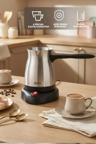 SCM-9039 Elektrikli Türk Kahve Makinesi 5 Fincan 500 ml Paslanmaz Çelik Cezve - inox 
