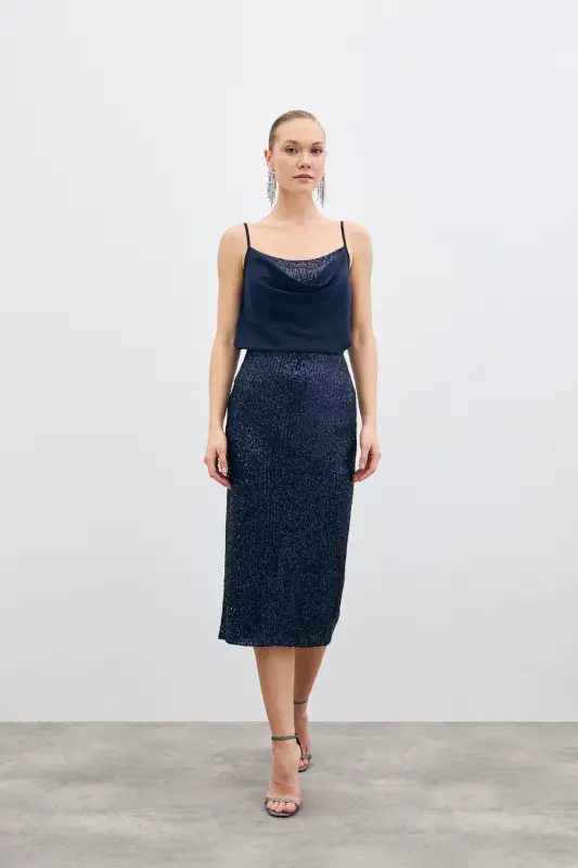 Scoop Neck Blouse - Navy Blue-NAVY BLUE - 6