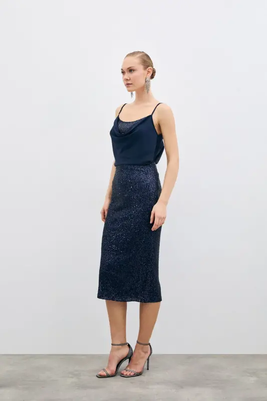 Scoop Neck Blouse - Navy Blue-NAVY BLUE - 7