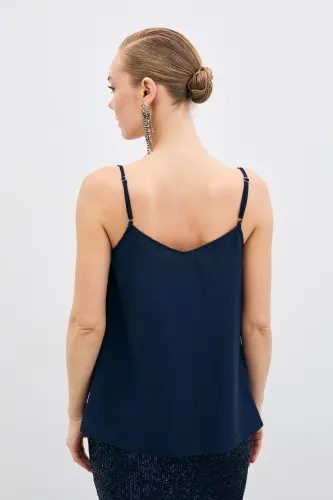 Scoop Neck Blouse - Navy Blue-NAVY BLUE - 8