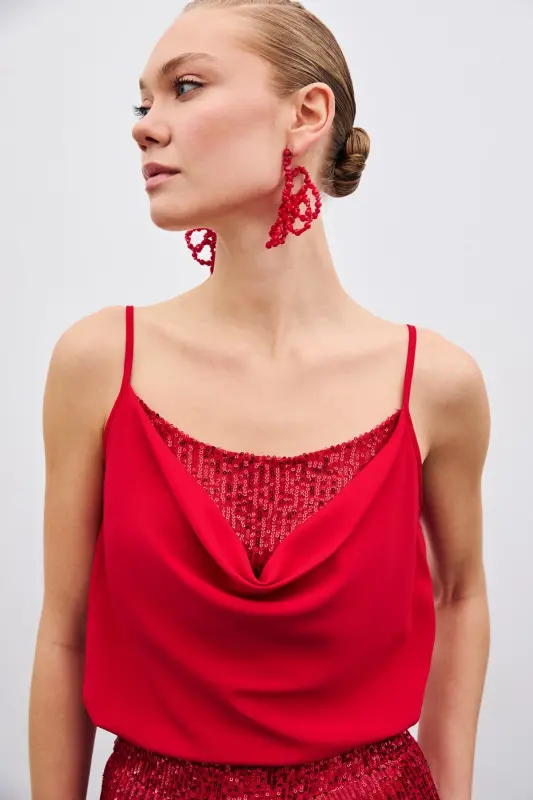 Scoop Neck Blouse - Red-Red - 1