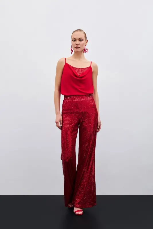 Scoop Neck Blouse - Red-Red - 5