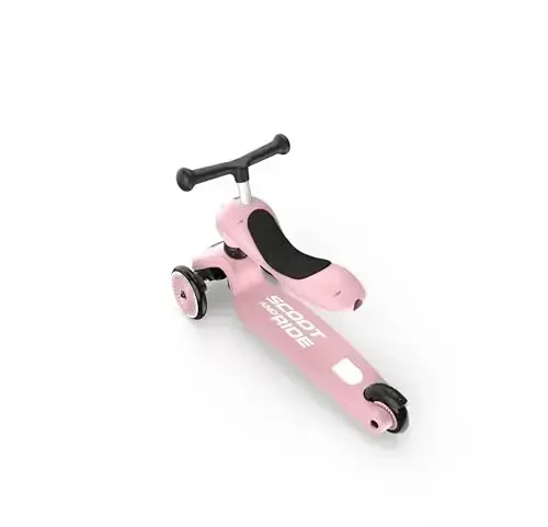 Scoot & Ride Highwaykick 1, 2-in-1 Toddler Scooter with Seat & Kickboard for Ages 1-5, Rose - Indoor or Outdoor Kids Ride-On Toy with Adjustable Handlebar & Seating Height and Anti-Tip Safety Pad - 4
