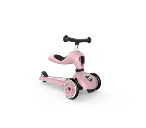 Scoot & Ride Highwaykick 1, 2-in-1 Toddler Scooter with Seat & Kickboard for Ages 1-5, Rose - Indoor or Outdoor Kids Ride-On Toy with Adjustable Handlebar & Seating Height and Anti-Tip Safety Pad 