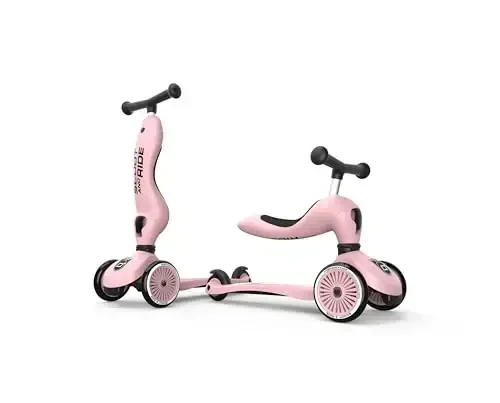 Scoot & Ride Highwaykick 1, 2-in-1 Toddler Scooter with Seat & Kickboard for Ages 1-5, Rose - Indoor or Outdoor Kids Ride-On Toy with Adjustable Handlebar & Seating Height and Anti-Tip Safety Pad - 3