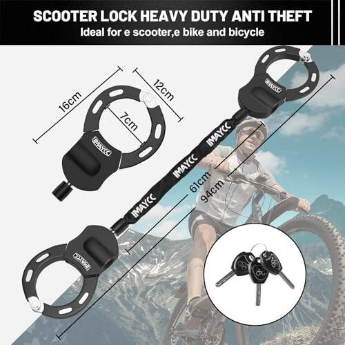 Scooter Locks Anti Theft, Bike Chain Lock with Key, Electric Scooter Lock Anti Theft for Segway, Ninebot and Bicycle Lock Cable Accessories - 9