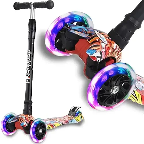 Scooters for Kids 3 Wheel Kick Scooter for Toddlers Girls & Boys, 4 Adjustable Height, Lean to Steer, Extra-Wide Deck, Light Up Wheels for Children from 3 to 14 Years Old - 1