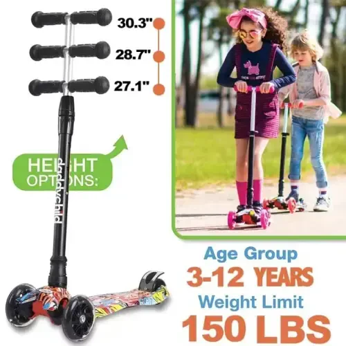 Scooters for Kids 3 Wheel Kick Scooter for Toddlers Girls & Boys, 4 Adjustable Height, Lean to Steer, Extra-Wide Deck, Light Up Wheels for Children from 3 to 14 Years Old - 3
