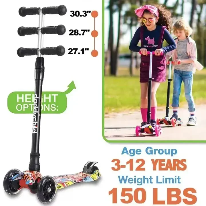 Scooters for Kids 3 Wheel Kick Scooter for Toddlers Girls & Boys, 4 Adjustable Height, Lean to Steer, Extra-Wide Deck, Light Up Wheels for Children from 3 to 14 Years Old - 3