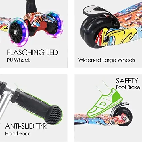 Scooters for Kids 3 Wheel Kick Scooter for Toddlers Girls & Boys, 4 Adjustable Height, Lean to Steer, Extra-Wide Deck, Light Up Wheels for Children from 3 to 14 Years Old - MODAZONE (1)