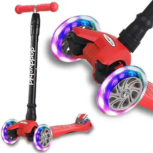 Scooters for Kids 3 Wheel Kick Scooter for Toddlers Girls & Boys, 4 Adjustable Height, Lean to Steer, Extra-Wide Deck, Light Up Wheels for Children from 3 to 14 Years Old - MODAZONE