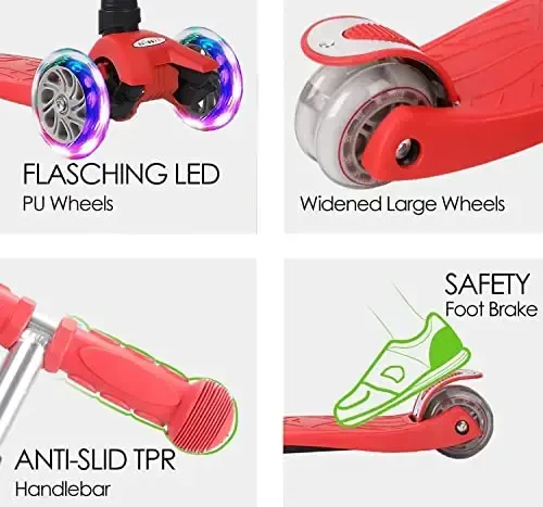 Scooters for Kids 3 Wheel Kick Scooter for Toddlers Girls & Boys, 4 Adjustable Height, Lean to Steer, Extra-Wide Deck, Light Up Wheels for Children from 3 to 14 Years Old - 2