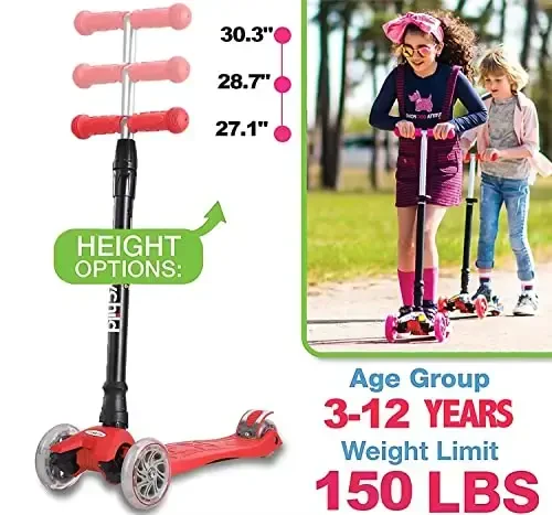 Scooters for Kids 3 Wheel Kick Scooter for Toddlers Girls & Boys, 4 Adjustable Height, Lean to Steer, Extra-Wide Deck, Light Up Wheels for Children from 3 to 14 Years Old - 3