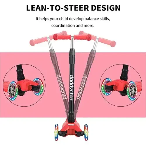 Scooters for Kids 3 Wheel Kick Scooter for Toddlers Girls & Boys, 4 Adjustable Height, Lean to Steer, Extra-Wide Deck, Light Up Wheels for Children from 3 to 14 Years Old - 5