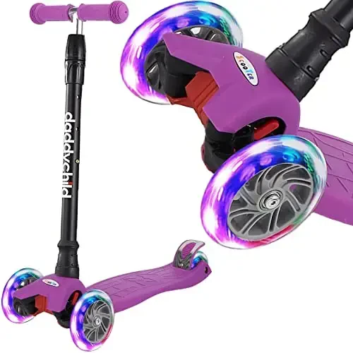 Scooters for Kids 3 Wheel Kick Scooter for Toddlers Girls & Boys, 4 Adjustable Height, Lean to Steer, Extra-Wide Deck, Light Up Wheels for Children from 3 to 14 Years Old - MODAZONE